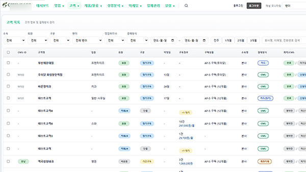 렌탈 구독 서비스 ERP (본사·벤더 멀티 포털) - ERP·CRM·정산 구축 사례 화면